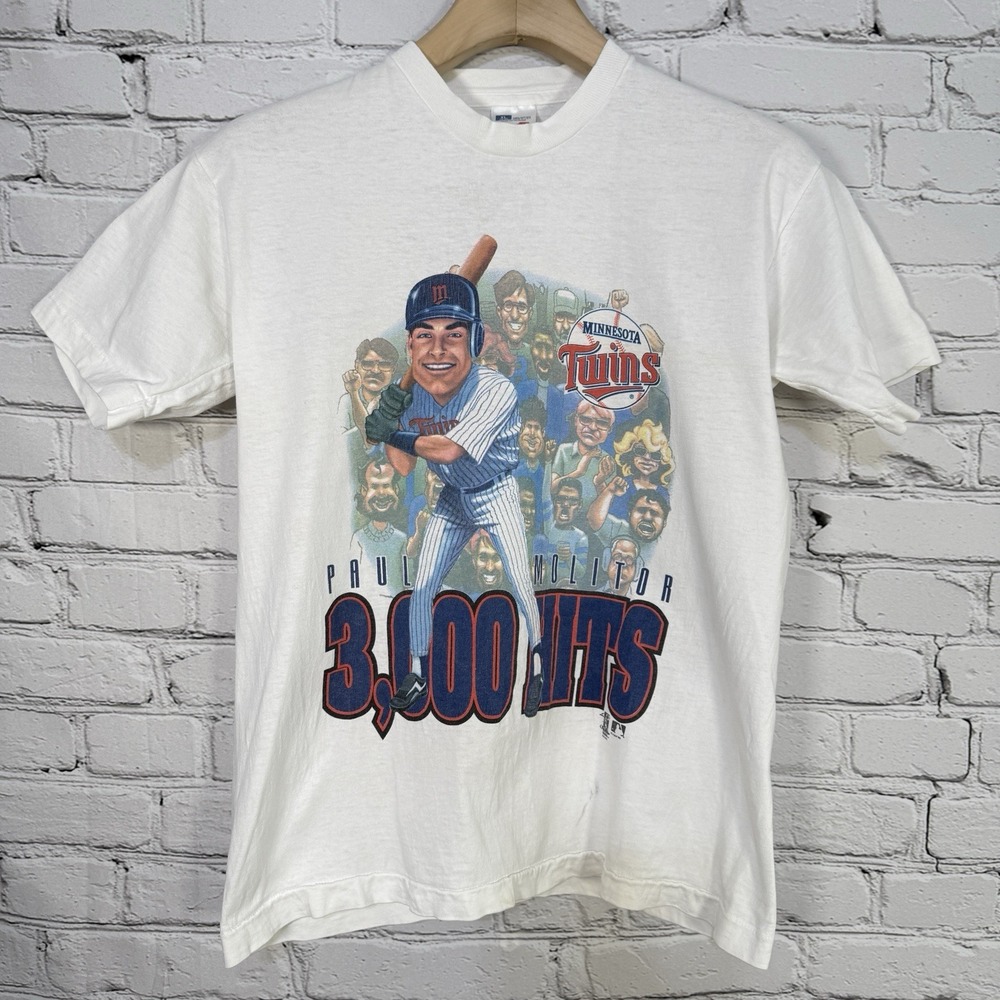 Vintage Paul‎ Molitor 3000 Hits 1996 Caricature T-Shirt Youth XL Adult S Twins